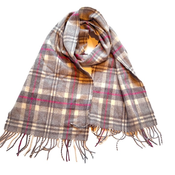 Scarf Blarney Country Heritage Woolen Mills Ireland Merino Wool Plaid Gray Pink - Picture 4 of 4